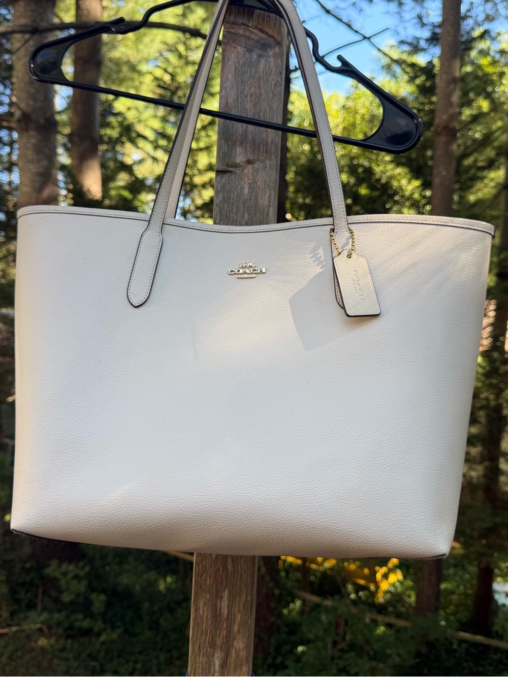Coach White Leather Tote Bag with Gold Hardware